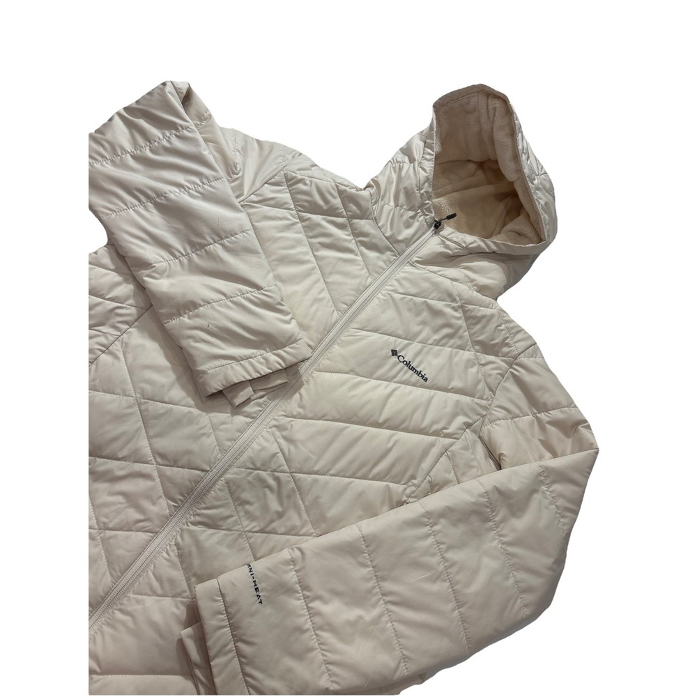 Columbia Omni-Heat Packable Long‎ Hooded Jacket Cream Women's XL 2way Zip